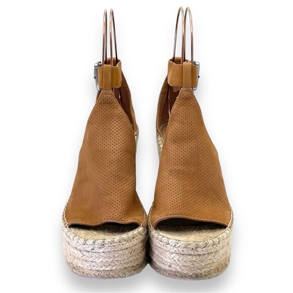 Marc Fisher Annie Perforated Espadrille Platform Wedge Medium Tan Suede Size 11 - Picture 9 of 16
